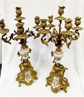 Pair of Ornate French Brass Limoges Candleabras