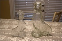 PAIR OF GLASS ROOSTERS-19" & 13"