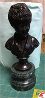 Heavy bust of child on marble base 11" tall