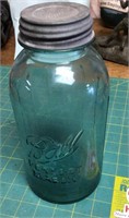 Blue quart-size canning jar