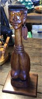 17" Carved wood female statue