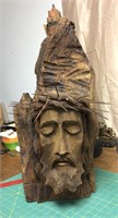Carved wood bust of Christ with crown of thorns