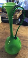 Tall green art glass vase