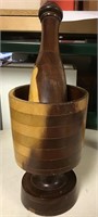 Turned wood mortar and pestle