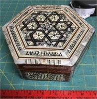 Beautiful decorated mother of pearl hexagon box