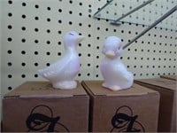 3 Fenton glass ducks - opal decorated
