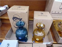 2 Fenton glass vases - Indigo blue & gold