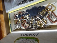 2 boxes: key chains - belt buckles - other
