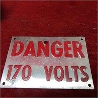 Vintage locomotive Danger 170 volts sign.