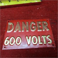 Vintage locomotive Danger 600 volts sign.