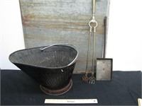 Vintage Ash Bucket & fireplace Tools