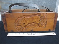 Hand Carved Wooden Box with Leather Carry Strap