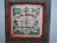 Antique Military 40's Themed Silk Sweetheart Throw