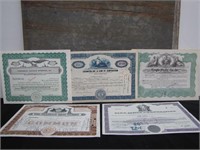 5 Collectible Vintage Original Stock Certificates