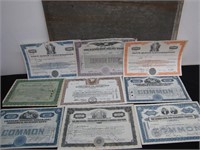 Lot of 9 Vintage Original Stock Certificates