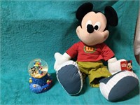 mickey mouse stuffed toy & snow globe