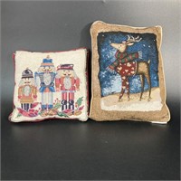 Christmas Tapestry Pillows Reindeer Nutcrackers