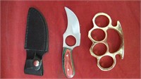 Short Skinner Knife & Brass Knuckles lot