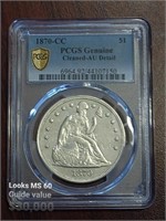 1870-CC  Seated Liberty Dollar PCGS AU Details