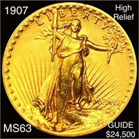 1907 High Relief $20 Gold Double Eagle Coice BU