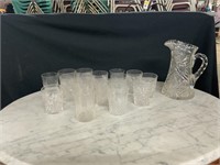 CUTGLASS PTCHER AND 18 GLASSES