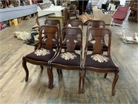6 WOOD AND TAPESTRY CHAIRS