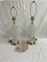 2 CUT GLASS LAMPS AND ART DECO GLASS  BALL