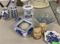 OWL SALT AND PEPPER SHAKERS, BLUE DELFT AND MORE