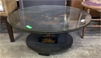 ASIAN LACQERED BASE COFFEE TABLE W GLASS TOP