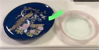 PORCELIAN PLATE W PEACOCK THEME AND SIDE PLATE