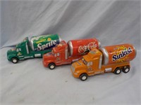 3 Plastic Soda Trucks, 6"