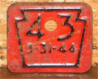 1943 PA Auto License Tag