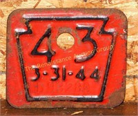 1943 PA Auto License Tag