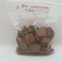 200- Wheat cents/ 4-rolls/ All nice shape