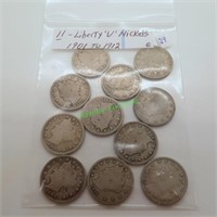 11- Liberty “V” nickels 1901 to 1912