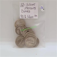 12-Silver Mercury dimes. All nice shape