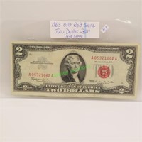 1963 old red seal two dollar bills nice shape