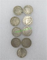 9 Liberty Nickels 1911 /no mint