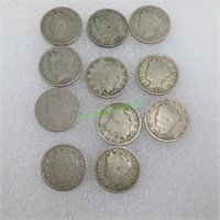 11 Liberty Nickels 1910 /no mint