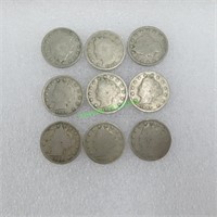 9 Liberty Nickels 1-1907 / 8-1908