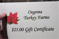 Oegema Turkey Farms $25 gift certificate