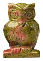 Natural Carved Unakite Stone Owl Ornament