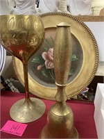 BRASS BELL - CHALICE - HAND PAINTED PLATE