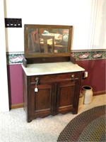Antique Wash Stand with Mirror and Handles -