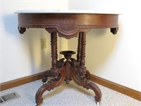 Antique Oval Table with Marble Top, Wooden Base