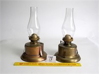 Pair of Oil Lamps with (appears) Brass Bases -