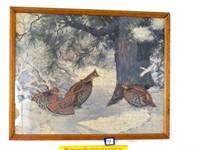 Framed Puzzle of Quails in a Wooden Frame