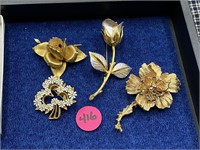 VINTAGE COSTUME JEWELRY FLOWER PINS