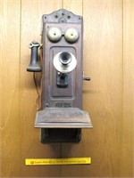 Antique Wooden Wall Telephone - Hand Crank - by