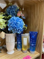 NEW AVON PRODUCTS & VASE W/ FAUX FLOWERS